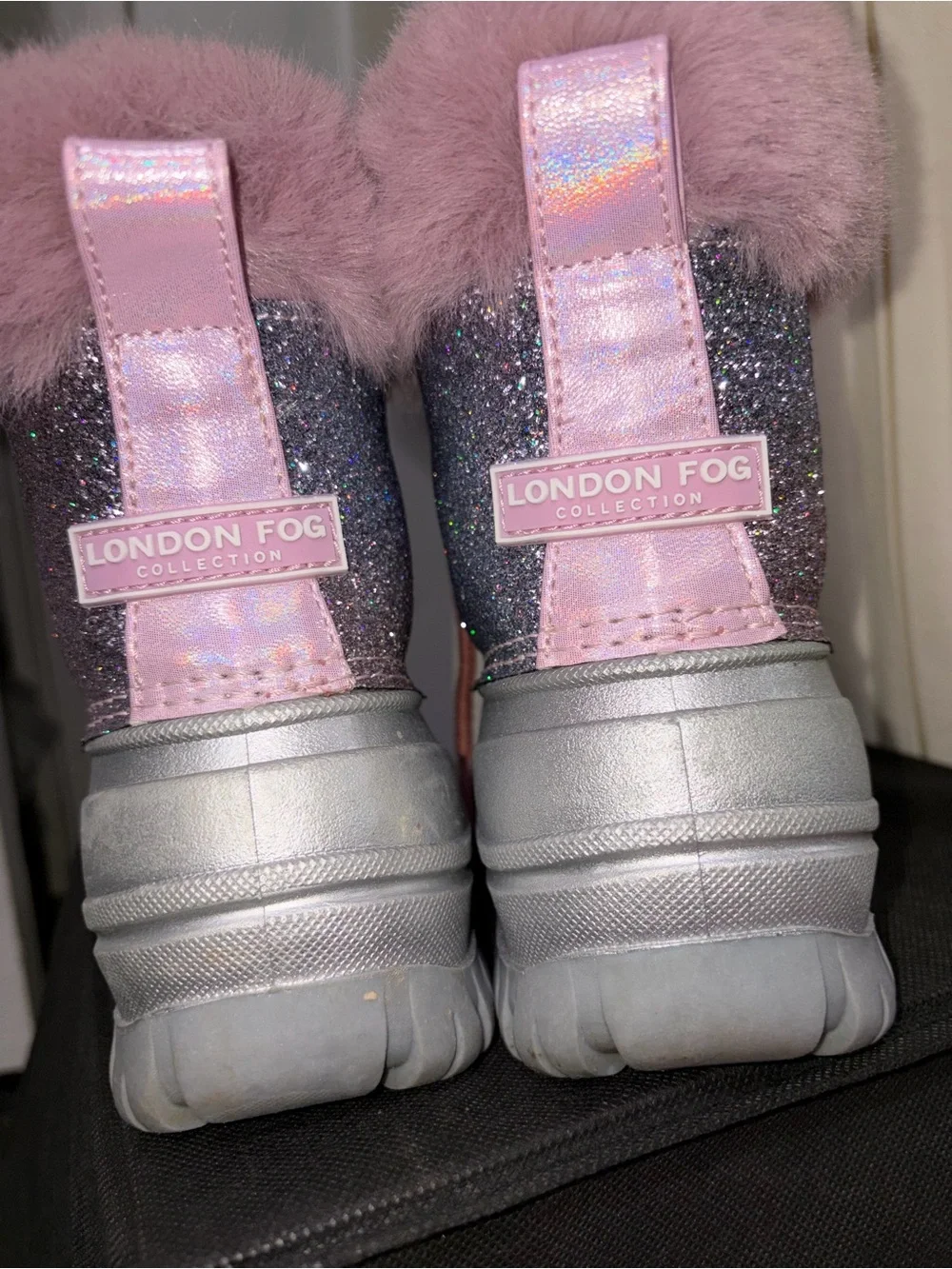 London Fog Girls Pink/Silver Glitter Winter Duck Boots - Size 3